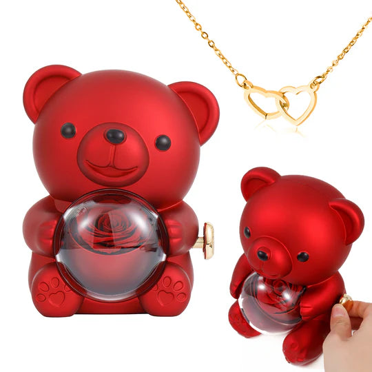 Heart Necklace - With Real Rose Bear Giftbox