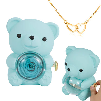 Heart Necklace - With Real Rose Bear Giftbox