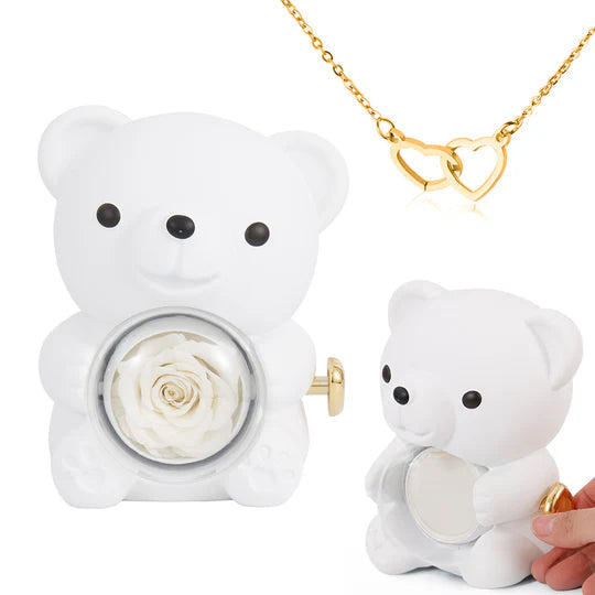Heart Necklace - With Real Rose Bear Giftbox