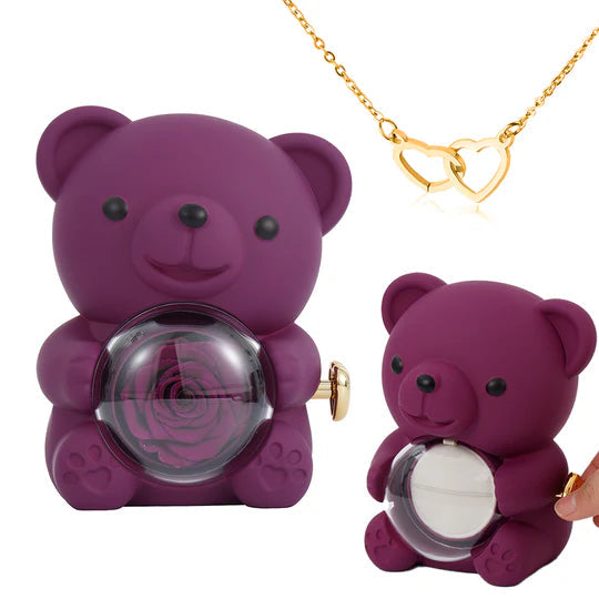 Heart Necklace - With Real Rose Bear Giftbox